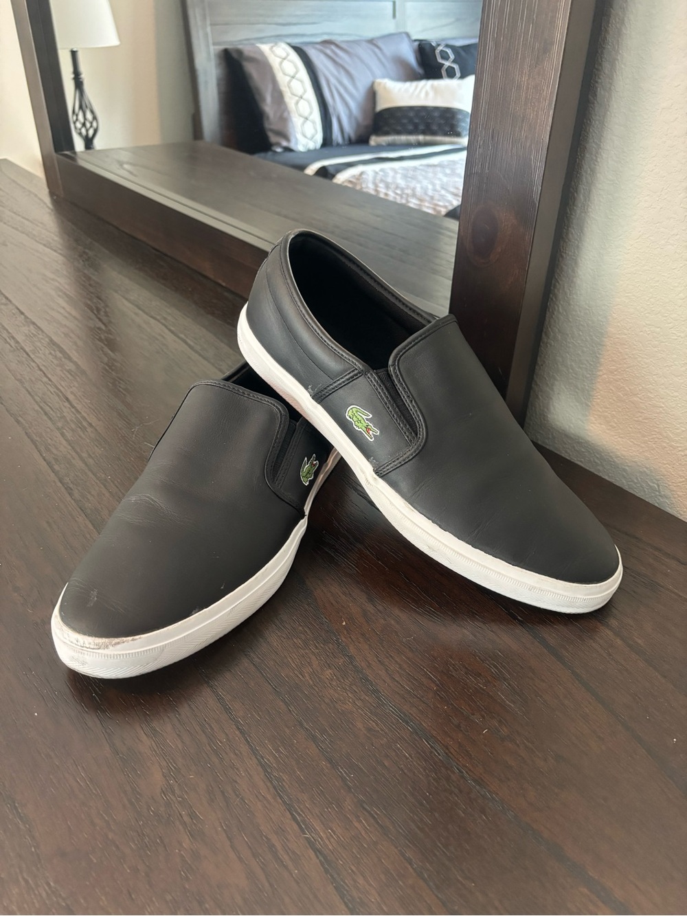 Lacoste Gazon 316 Black Leather Slip On Sneakers Mens 12